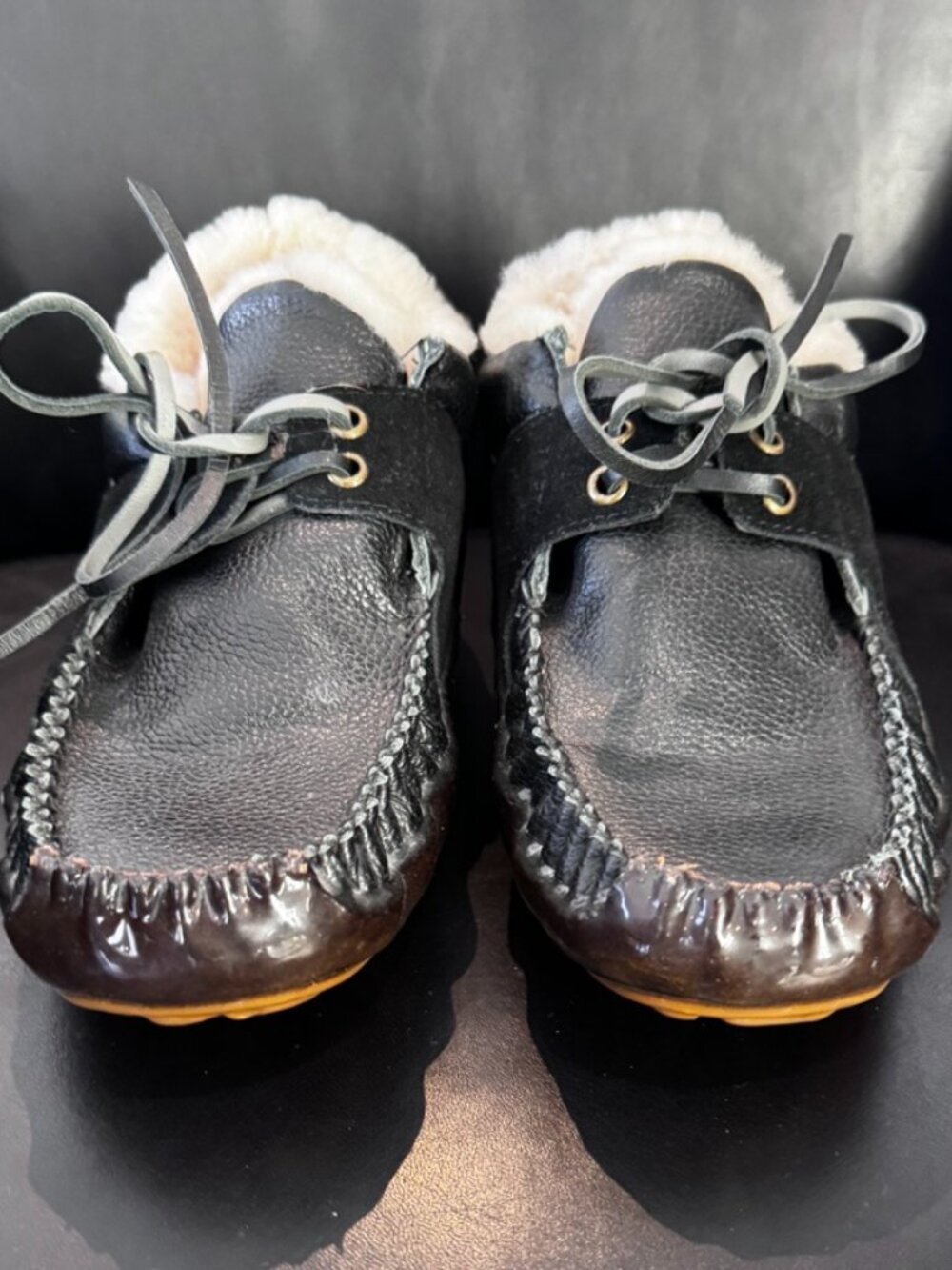 Australia Luxe Collective Kids' Black Leather Shearling Slippers, New, Size 5 - Picture 2 of 7